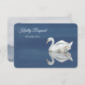 White Floral Swan on Blue Menu Wedding RSVP (Vorne/Hinten)