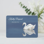 White Floral Swan on Blue Menu Wedding RSVP (Stehend Vorderseite)