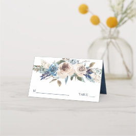White Floral Swan on Blue Wedding Platzkarte