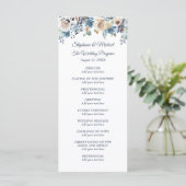 White Floral Swan on Blue Wedding Program Menükarte (Stehend Vorderseite)