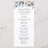 White Floral Swan on Blue Wedding Program Menükarte (Vorderseite)