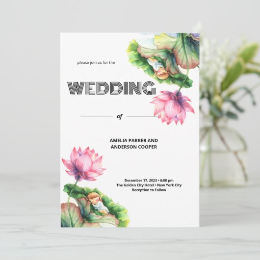 White Floral Symphony Wedding Einladung (Stehend Vorderseite)