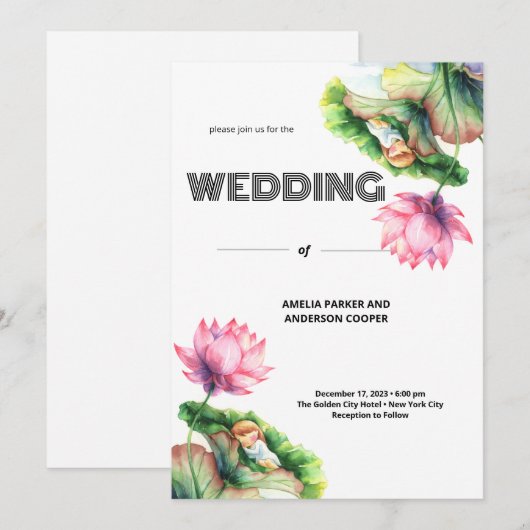 White Floral Symphony Wedding Einladung (Vorne/Hinten)