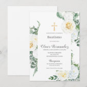 White Floral Taufe Spanische Einladung (Vorne/Hinten)