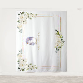 White Floral Unicorn Foto Booth Babydusche Wandteppich