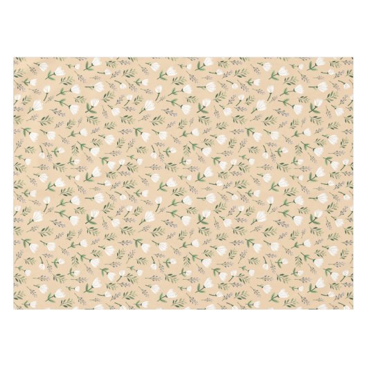 White Floral Vanilla Scandinavian  Tischdecke (Vorderseite (Horizontal))