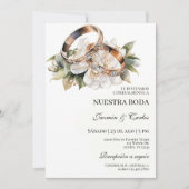 White Floral Verlobung läutet Spanish Wedding Invi Einladung (Vorderseite)