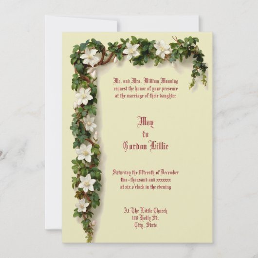 White Floral Vine Border Wedding Einladung (Vorderseite)