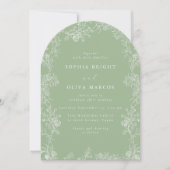White Floral Vintage Sage Green Wedding Einladung (Vorderseite)