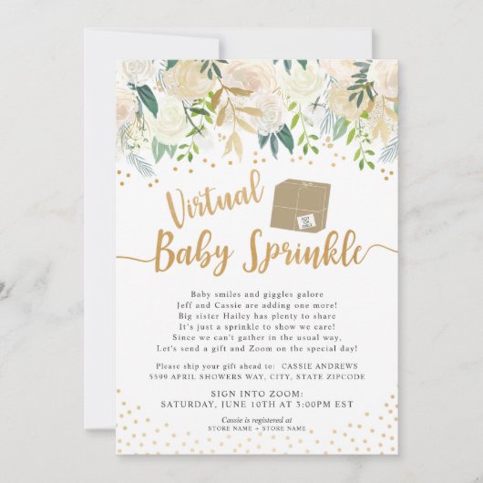 White Floral Virtual Baby Sprinkbaby Dusche Einladung (Vorderseite)