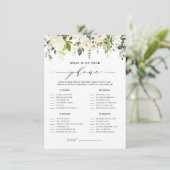 White Floral Was ist auf Ihrem Handy-Brautparty? Begleitkarte (Stehend Vorderseite)