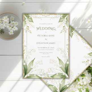 White Floral Watercolor Gold Frame Wedding Einladung