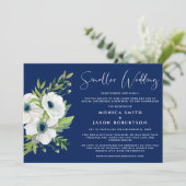 White Floral Watercolor Navy Blue Kleinere Hochzei Ankündigung (Stehend Vorderseite)