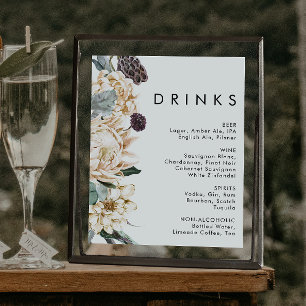 White Floral Wedding Drinks Zeichen Poster