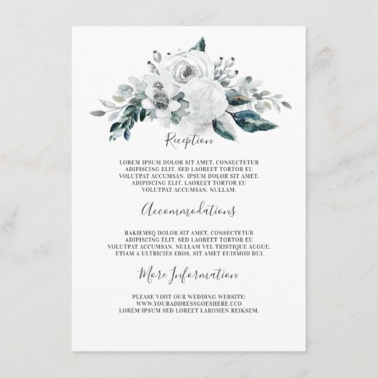 White Floral Wedding Information Guest Begleitkarte (Vorderseite)