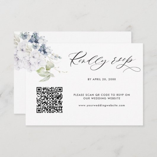 White Floral Wedding Rsvp Online mit Scan QR Code Begleitkarte (Vorne/Hinten)
