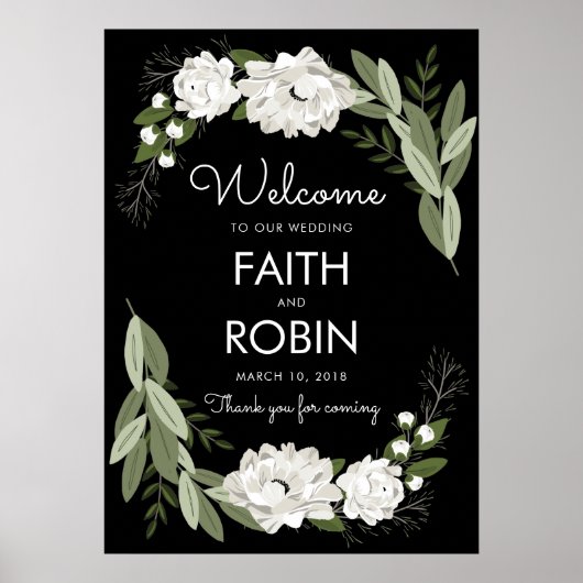 White Floral Wedding Sprigs Willkommenspender Poster (Vorne)