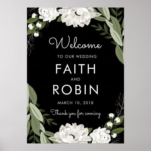 White Floral Wedding Sprigs Willkommenspender Poster (Vorne)