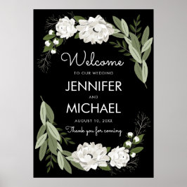 White Floral Wedding Sprigs Willkommenspender Poster