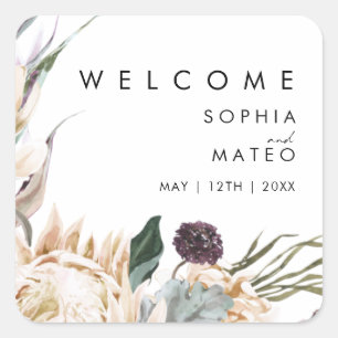 White Floral Wedding Welcome Square Aufkleber