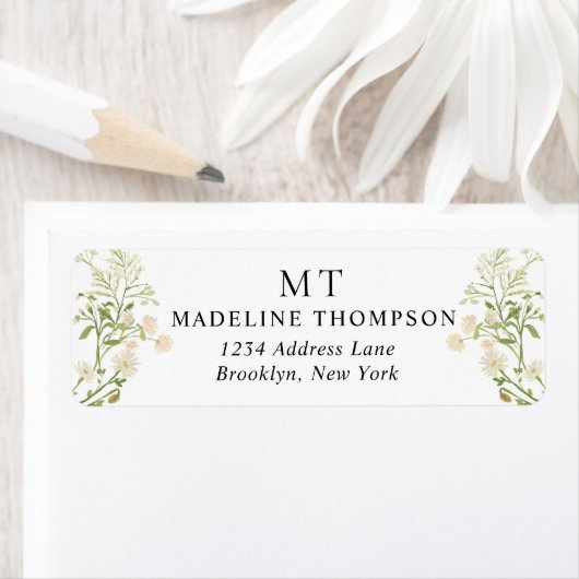 White Floral Wildflower Classic Monogram Address (Insitu)