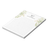 White Floral Wildflower Classic Monogram Lined Notizblock (Rotiert)