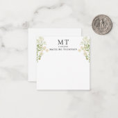 White Floral Wildflower Classic Monogram Square Mitteilungskarte (Vorderseite/Rückseite Beispiel)