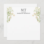 White Floral Wildflower Classic Monogram Square Mitteilungskarte (Vorne/Hinten)