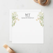White Floral Wildflower Classic Monogram Square Mitteilungskarte (Vorderseite/Rückseite Beispiel)
