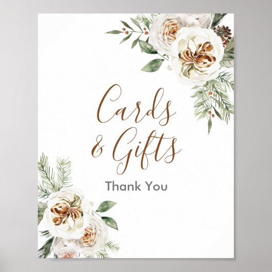 White Floral Winter Floral Cards & Geschenke Unter Poster (Vorne)