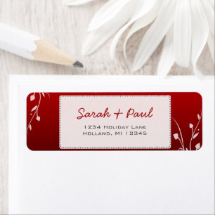 White Floral Wirbel Deep Red Return Address Label
