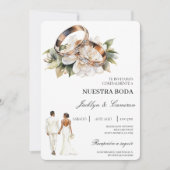 White Floral with ring Spanish Wedding Einladung (Vorderseite)