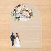 White Floral with ring Wedding Acryleinladungen (Vorderseite)