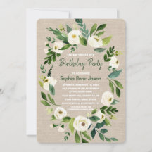 White Floral Wreath Burlap Handschrift Geburtstag