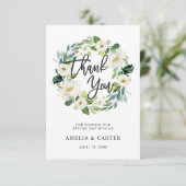 White Floral Wreath Danke Karte (Stehend Vorderseite)