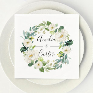White Floral Wreath Wedding Paper Napkin Serviette