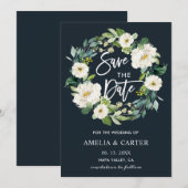 White Floral Wreath Wedding Save the Date Ca (Vorne/Hinten)