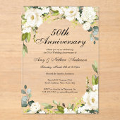 White Florals 50. Hochzeitstag Acryleinladungen (Vorderseite)