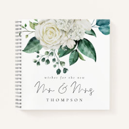 White Florals Eucalyptus Herr Mrs. Guest Book Notizblock