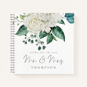 White Florals Eucalyptus Herr Mrs. Guest Book Notizblock