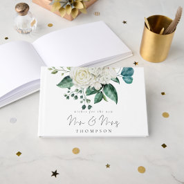 White Florals Eucalyptus Wedding New Mr. Mrs. Gästebuch