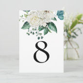 White Florals Eucalyptus Wedding Tischnummer (Stehend Vorderseite)