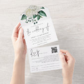 White Florals Foliage QR Code Skript Hochzeit All In One Einladung (Abreißen)