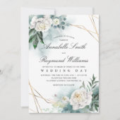 White Florals Gold Frame | Peony Wedding Einladung (Vorderseite)