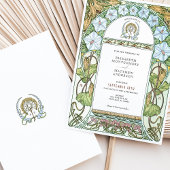 White Florals & Green Elegante Jugendstil Hochzeit Einladung