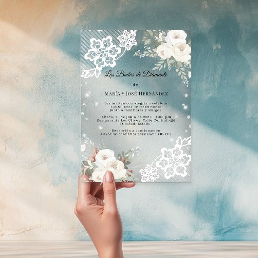 White Florals Invitación Bodas de Diamante Acryleinladungen
