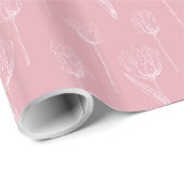 White Florals On Pink Wedding Wrapping Paper Geschenkpapier (Rolleneckpunkt)