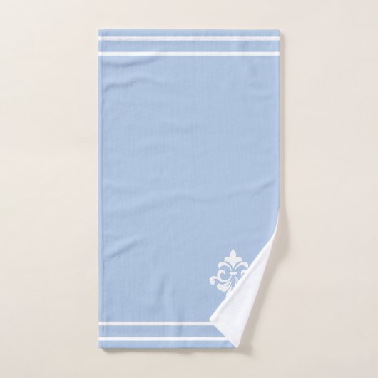 White Flower, Monogram and Stripes on Light Blue Badhandtuch Set (Handtuch)