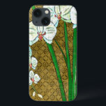 White Flowers and Green Stems on Brown Border Case-Mate iPhone Hülle<br><div class="desc">White flowers hang off green stems in this piece by Chariklia Zarris. Set against a tan background and surrounded by a brown border this is a simple but elegant painting. Add it to your home and enjoy the beauty!</div>