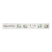 White Flowers and Greenery Custom Text Wedding Satinband (Vorderseite)